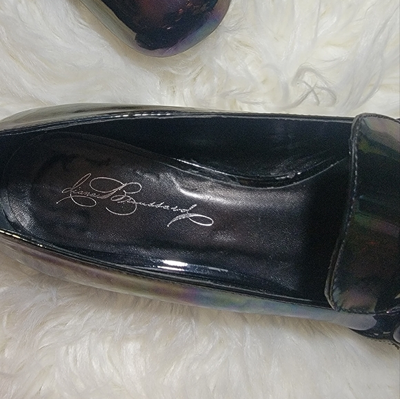 Diana Broussard Patent Leather Oil Slick Black Oversized Chain Loafer Fl… - Picture 4 of 7